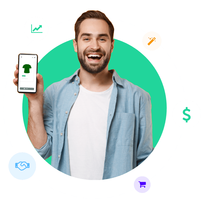 Pessoa demonstrando o funcionamento do Ecomece pelo celular