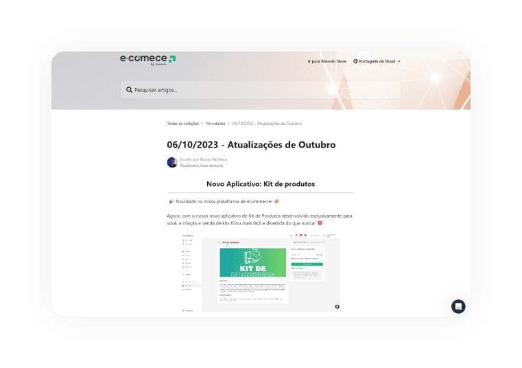 Log de atualizações da plataforma Ecomece